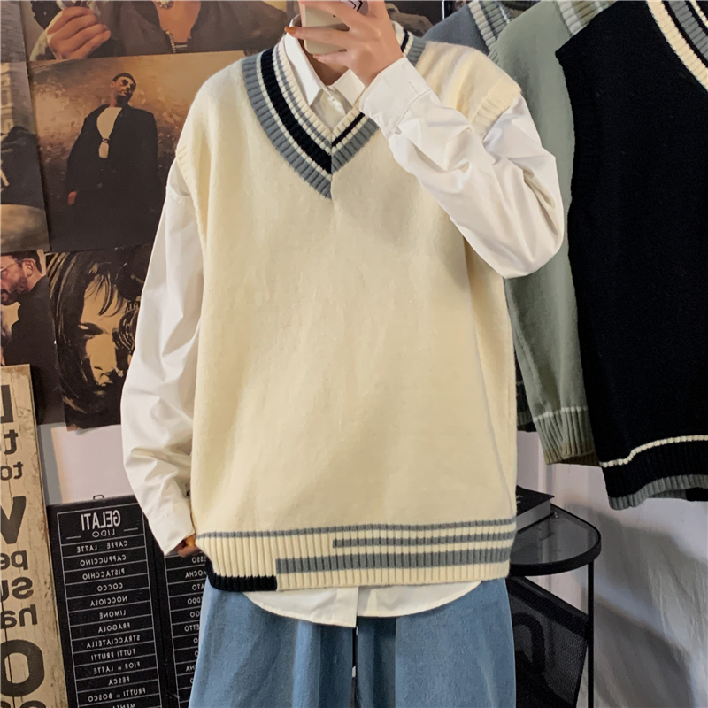 Áo Len Không Tay Cổ Chữ V 4 Màu Tùy Chọn Phong Cách Hàn Quốc Thời Trang