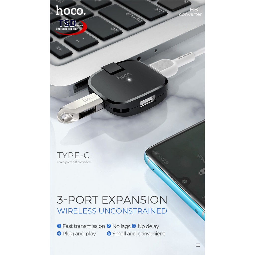 Hub USB Chuyển Cổng Type C Ra USB Hoco HB11 Chính Hãng