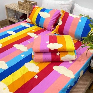 1m6 / 1m8 Set 5 món Chăn hè Ga gối Kèm vỏ gối ôm 1m6 1m8 mẫu 7 sắc cầu vồng