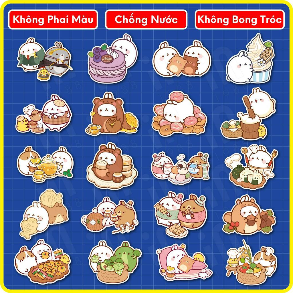 Bộ Sticker Thỏ Molang 40 Hình - Sticker Chống Nước Dán Laptop, Bình Nước, Sổ Tay, Mũ Bảo Hiểm...