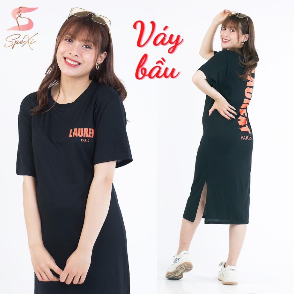 Váy bầu dáng dài đẹp kiểu hàn quốc chất cotton màu đen ྇ ་