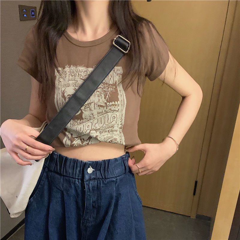 Áo Thun Tay Ngắn In Hình Phong Cách Retro Hàn Quốc Cho Nữ