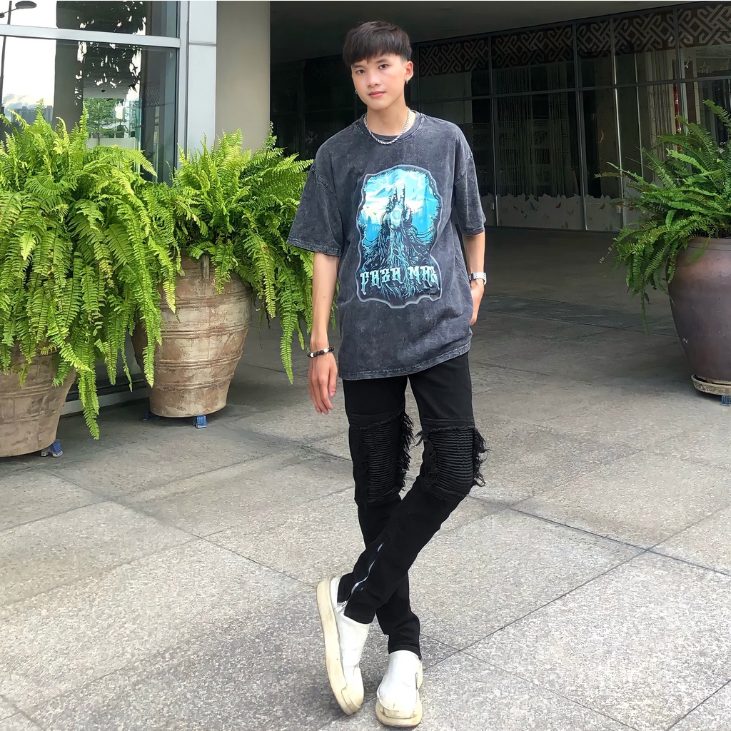 ÁO THUN TEE WASH STYLE BỤI BẶM XÁM ĐẬM (AT10)