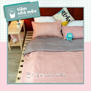 ( ẢNH THẬT )Bộ Chăn Ga Gối Cotton 3D✨m6/m8/2m-Tiệm Nhà Mêu✨Set 4 Món 2 Vỏ gối ,drap , vỏ chăn Cotton 80% Poly Xước Hồng