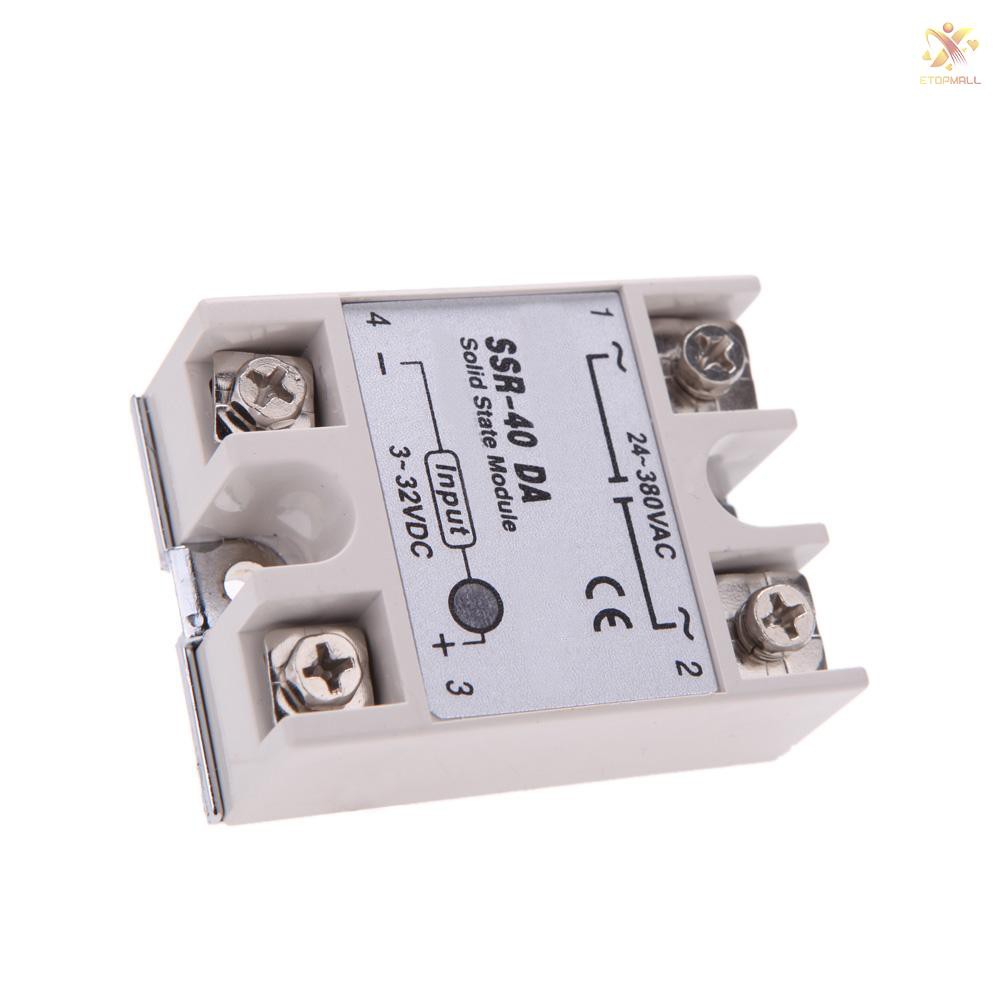 E&T 24V-380V 40A SSR-40 DA Solid State Relay Module for PID Temperature Controller 3-32V DC To AC