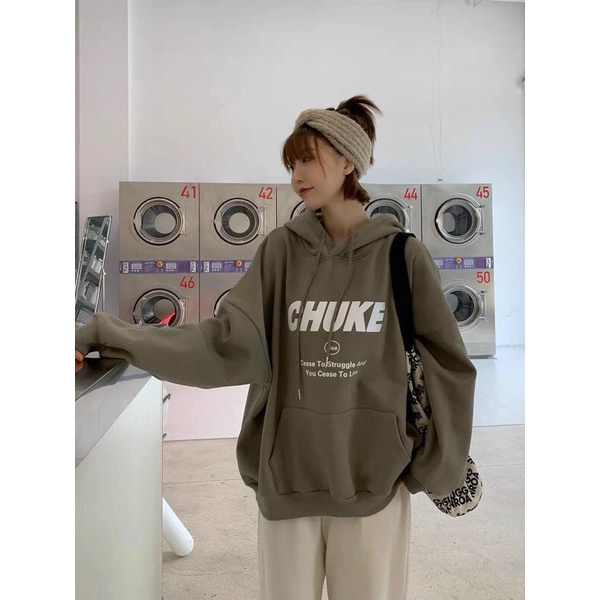 Áo Hoodie Unisex Nam Nữ In Chữ CHUKE Chất Nỉ Bông Siêu Đẹp. Áo Khoác Nỉ Dáng Rộng Dài Tay Màu Xanh Rêu | BigBuy360 - bigbuy360.vn