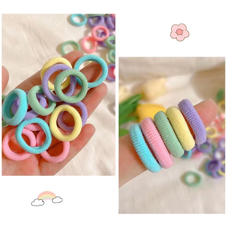 Set 100 Dây Cột Tóc Co Giãn Nhiều Màu Sắc Dễ Thương Dành Cho Nữ