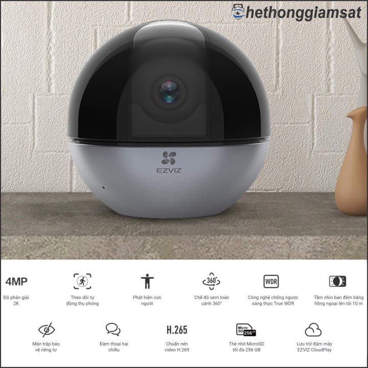 [Giá Sốc] Camera WIFI EZVIZ C6W 4MPx - 2K, AI, True-WDR, Xoay 360 Độ - Camera Ezviz Chính Hãng, Bảo Hành 24 tháng