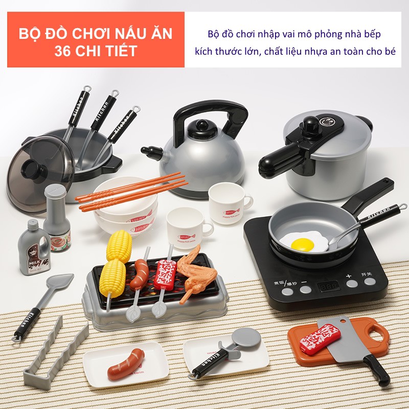 Đồ chơi nấu ăn nhà bếp 36 món cho bé trai, bé gái Đồ chơi trẻ em an toàn – DC001