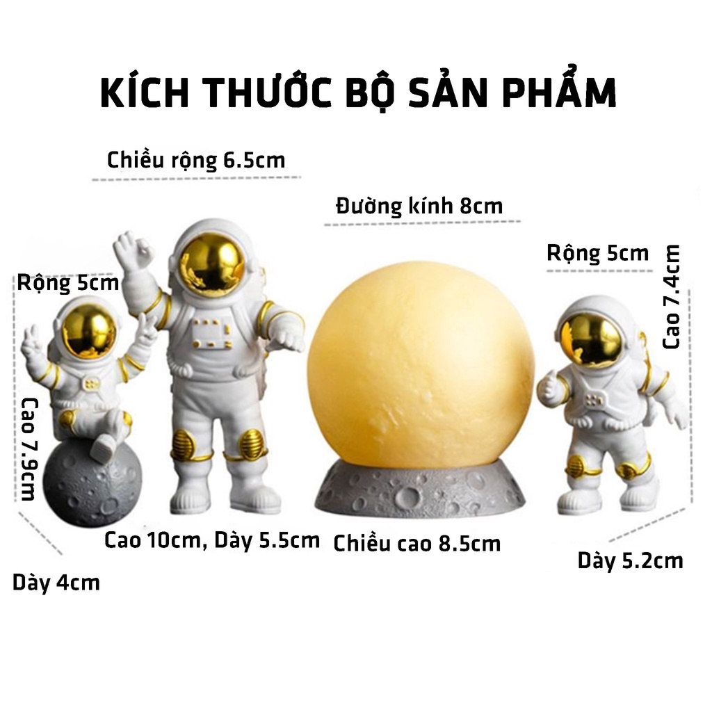 Bộ 4 Mô Hình Với Phi Hành Gia Và Mặt Trăng Mini Nghệ Thuật Dùng Trang Trí Diy