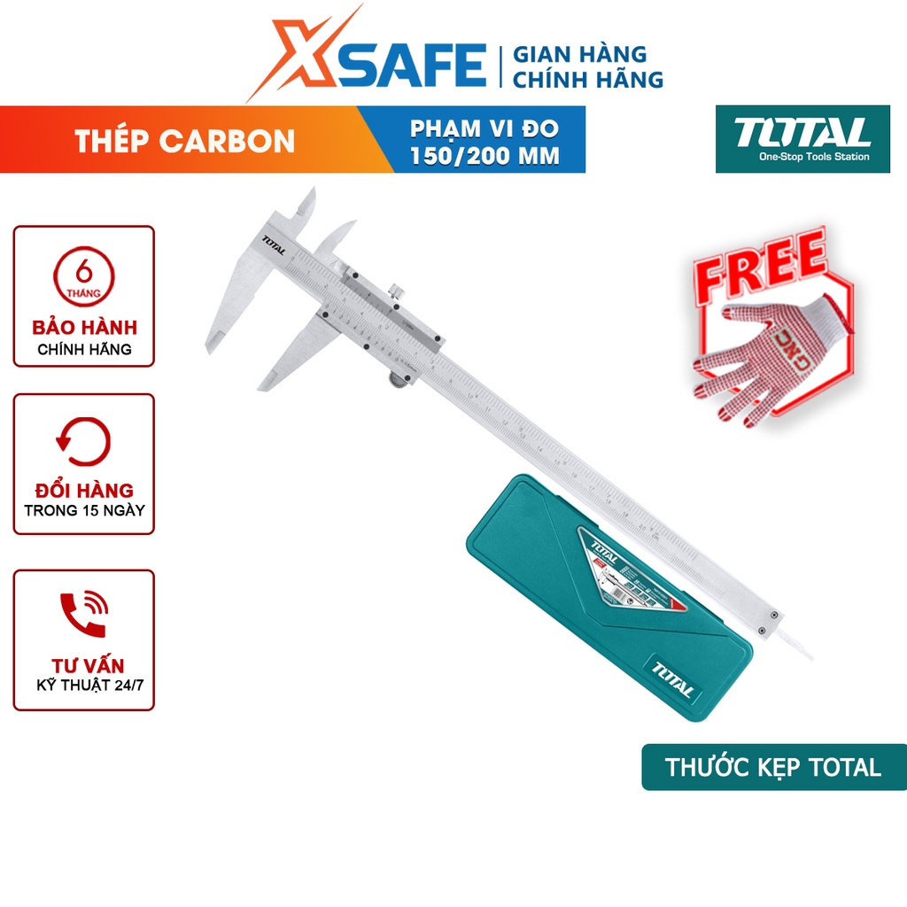 Thước kẹp cơ TOTAL thép carbon siêu cứng chống rỉ sửa chữa cơ khí, hàn, tiện kim loại