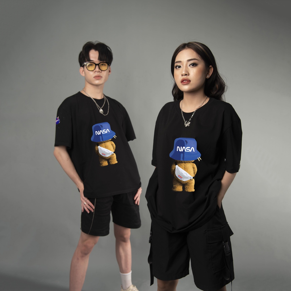 Áo local brand chính hãng Nigust full tag , áo phông in hình gấu Teddy NASA nam nữ unisex form rộng N122