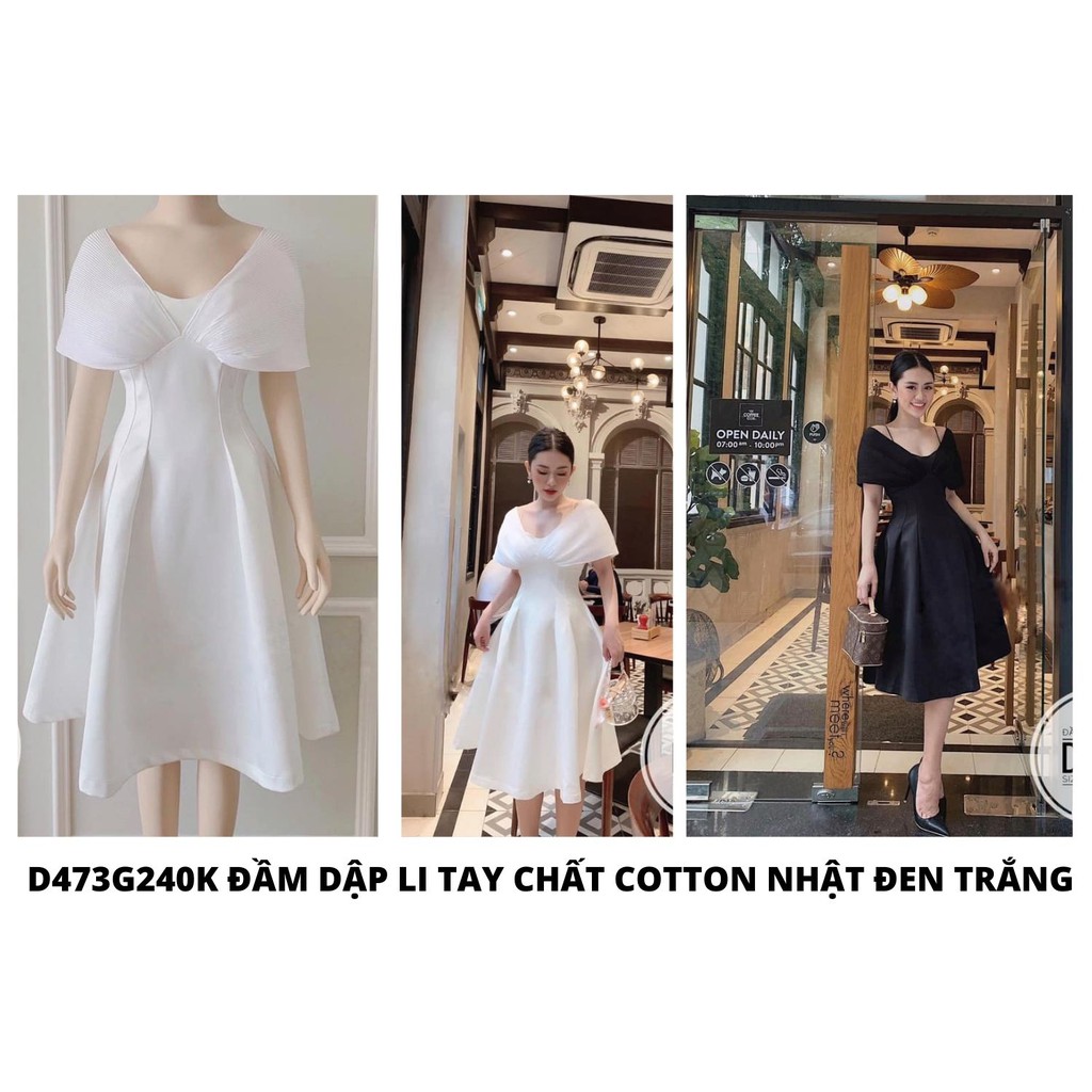 D473G240K ĐẦM DẬP LI TAY CHẤT COTTON NHẬT ĐEN TRẮNG