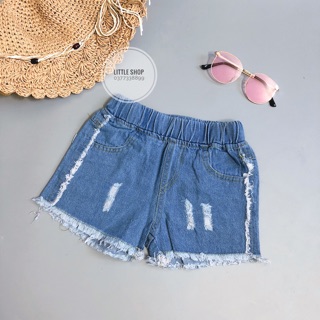 Quần short jean bé gái viền rách