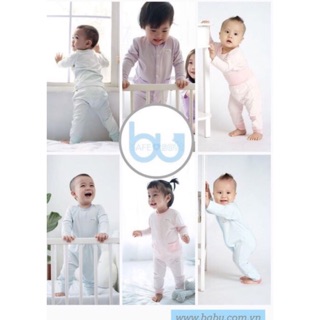 [BU ORGANIC] Bộ dài tay kẻ cài thằng quần cạp cao cotton BAMBOO 100% BU cao cấp (mẫu mới)
