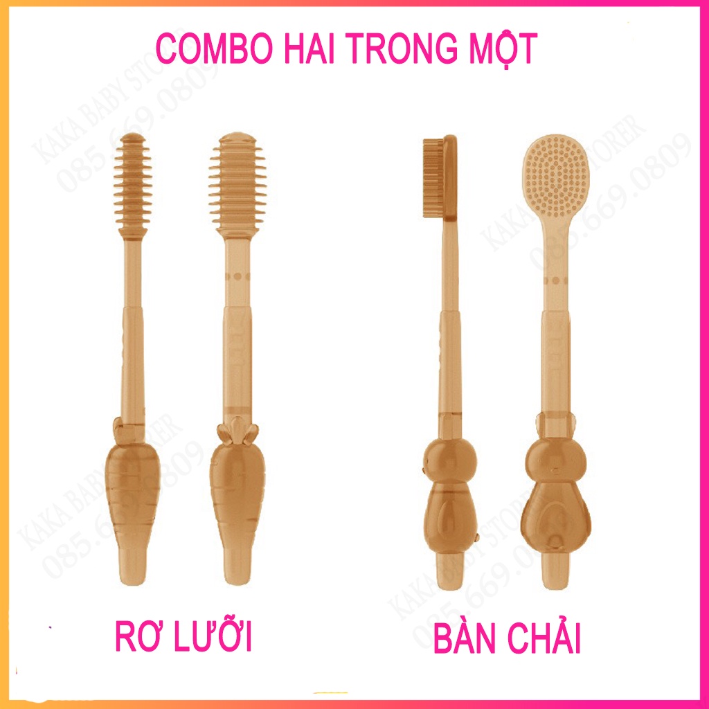 Combo bàn chải silicon cho bé và rơ lưỡi, rèn luyện thói quen đánh răng cho bé mỗi ngày, dành cho bé từ 0 -18 tháng