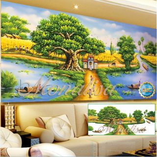 Tranh đính đá làng quê yên bình tuyệt đẹp kt 150*70cm
