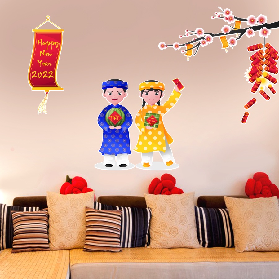 Decal Tết 2022 Mẫu Dán HPNY07 - Decal Dán Cửa Kính Trang Trí Tết