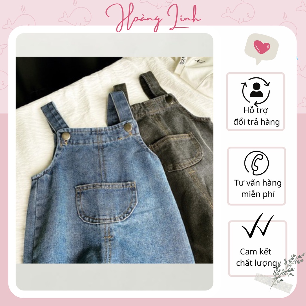 Quần yếm jeans bò hai dây dáng dài cho bé gái bé trai màu xanh, đen phối túi trước và sau xinh xắn 01