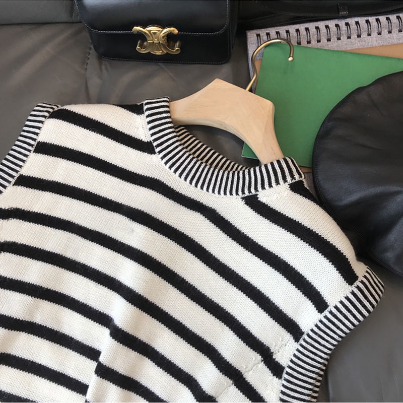 Áo Sweater Dệt Kim Không Tay Kẻ Sọc Ngựa Vằn Thông Dụng