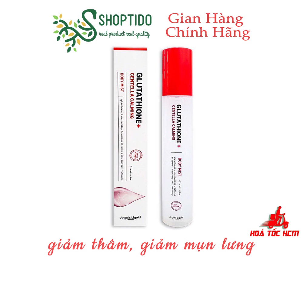 Xịt giảm mụn lưng, dưỡng trắng cơ thể Angel's Liquid Glutathione Plus Centella Calming Body Mist 150ml NPP Shoptido