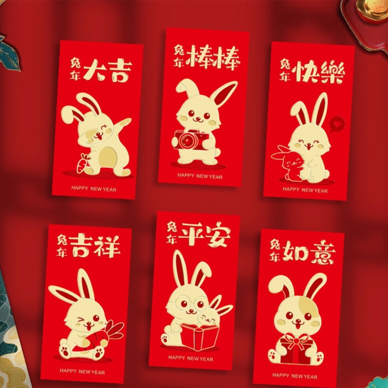 ✿ Bao Lì Xì Năm Mới 2023 Họa Tiết Thỏ Hoạt Hình Phong Cách Trung Hoa