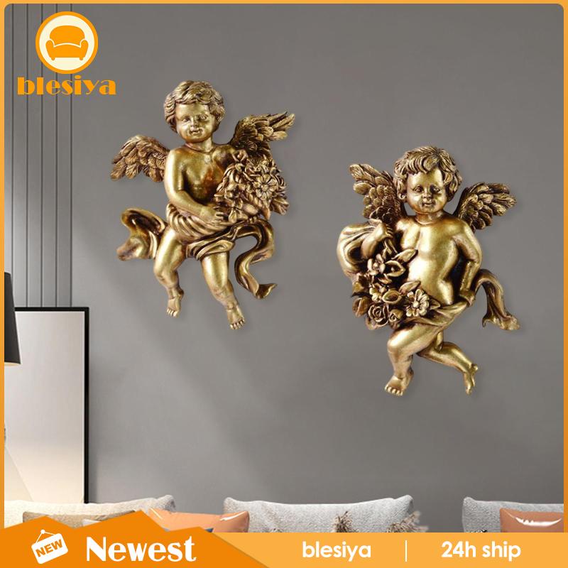 Bộ 2 Bức Tượng Thiên Thần Cherub Điêu Khắc Treo Tường Trang Trí Phòng Ăn