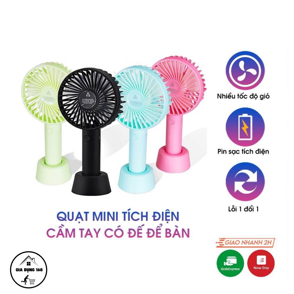 Quạt mini tích điện cầm tay có đế để bàn siêu hot ,dung lượng pin lâu, 3 chế độ gió nhỏ gọn tiện dụng