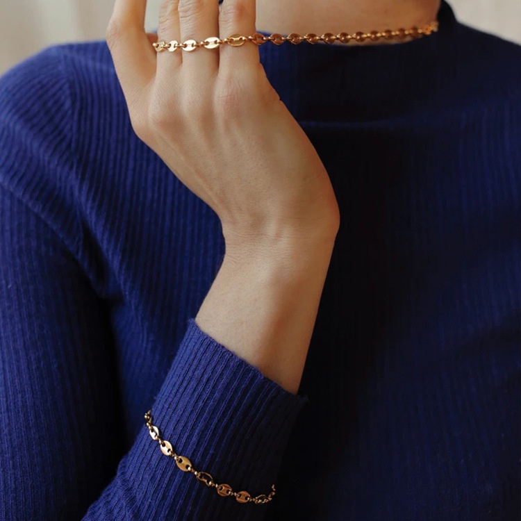 Vòng Cổ Vòng Tay Xếp Chồng Hạt Cà Phê Hình Mũi Heo Đơn Giản Bằng Thép Titan Phong Cách