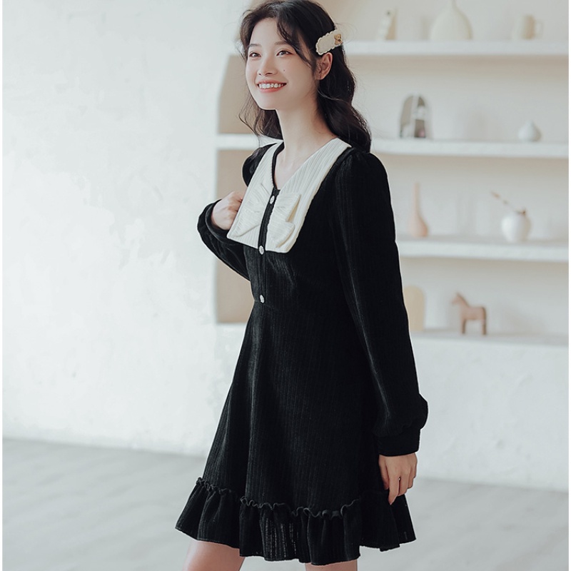 Đầm Ngắn Màu Đen Thiết Kế Đơn Giản Thời Trang Thu Đông Cho Nữ