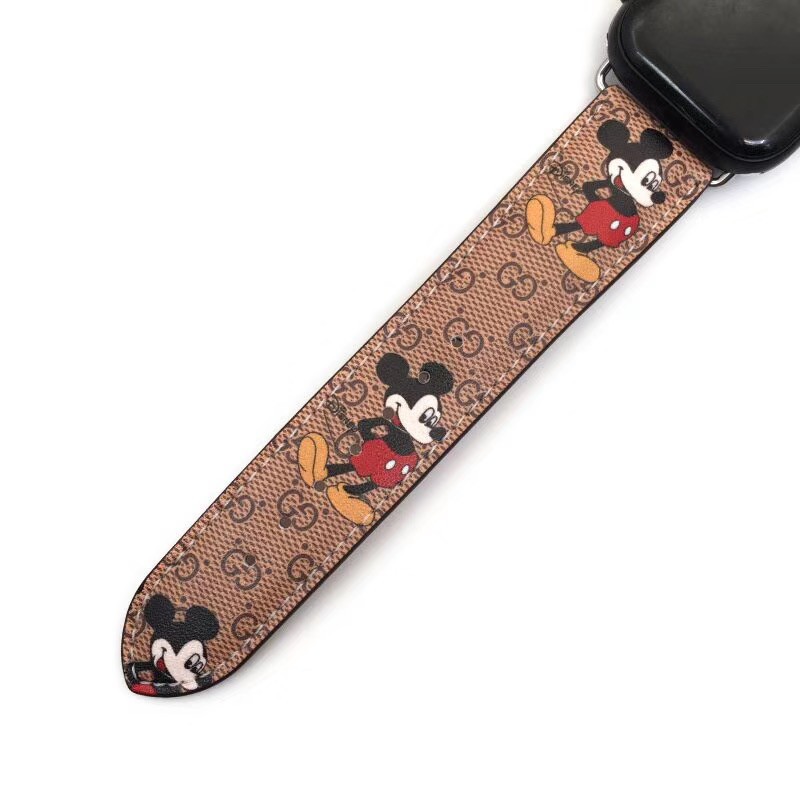 Dây da họa tiết chuột mickey thích hợp cho đồng hồ apple 44mm 42mm 38mm 40mm t500 iwatch series 6 se 2 3 4 5