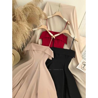 ĐẦM DỰ TIỆC 2 DÂY DÁNG XOÈ CỰC SANG