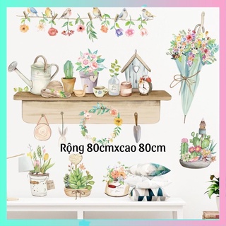 Decal dán tường, decor phòng ngủ, phòng khách spa chậu cây cảnh, Tranh dán tường phòng ngủ, phòng khách spa chậu cây