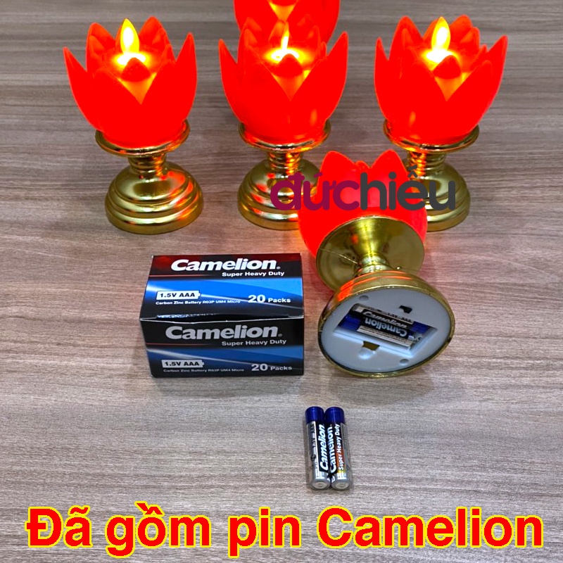 Đèn hoa sen dùng pin, đèn cầy hoa sen điện tử để bàn thờ cúng trang trí gia tiên, tết - Đức Hiếu Shop