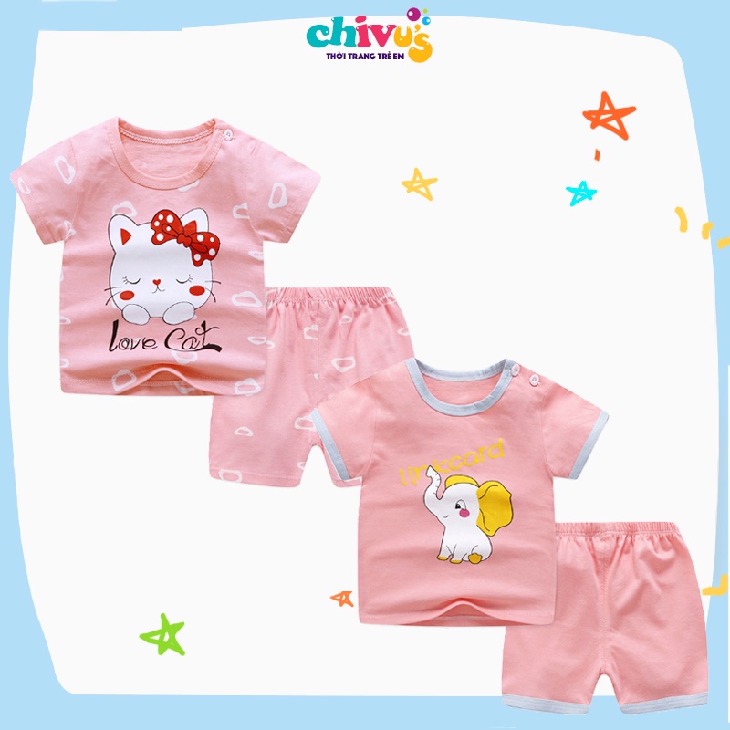 Bộ cộc tay bé gái chất cotton hoạ tiết dễ thương CHIVU's KID đồ bộ bé gái thoáng mát dễ thương