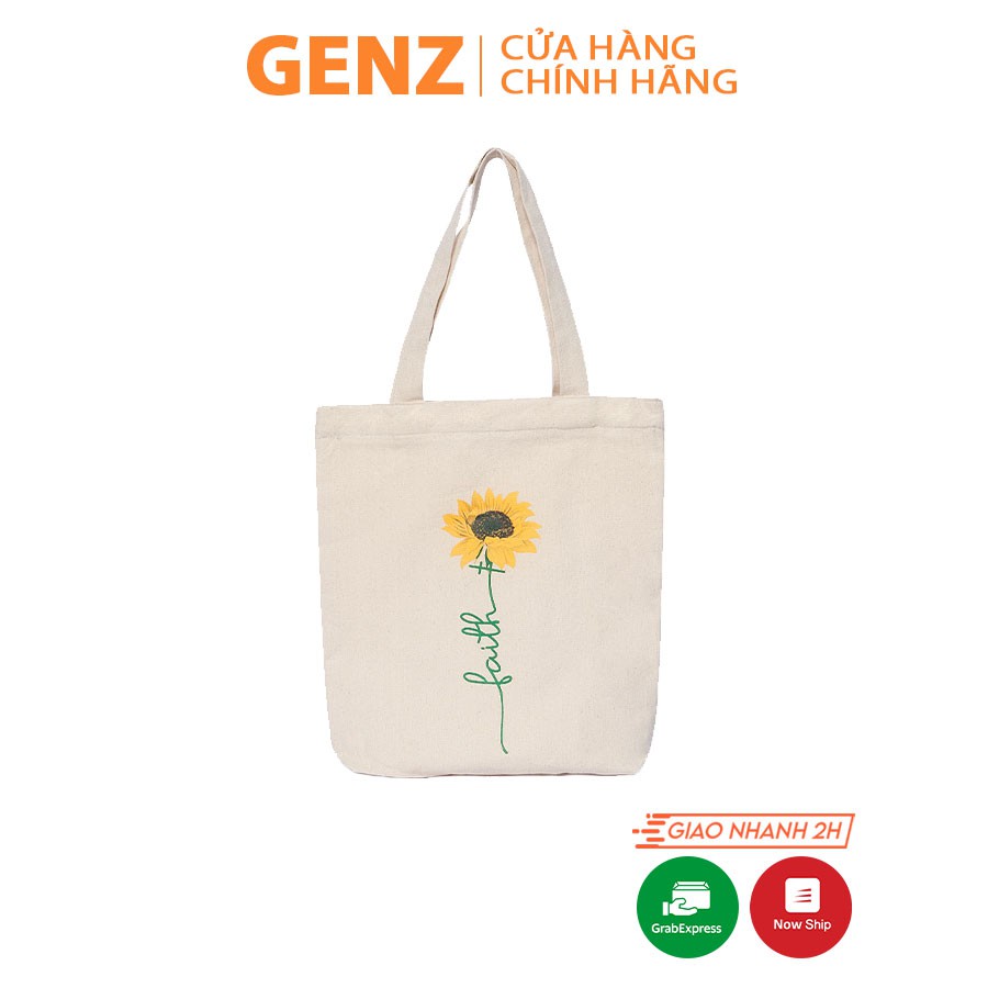 Túi tote GENZ vải canvas ulzzang unisex in hình Hoa Hướng Dương, vải bố mộc không nhuộm hóa chất -  | BigBuy360 - bigbuy360.vn