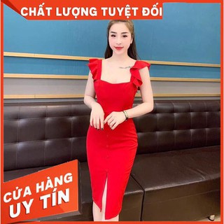 Đầm body cánh tiên đính nút giữa