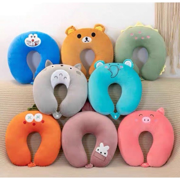 Gối cổ chữ U cho dân văn phòng đi du lịch có nút bấm, gối kê cổ chất liệu bông êm ái