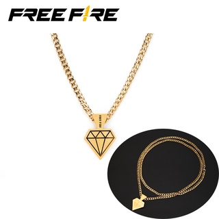 Vòng cổ FREEFIRE màu vàng hình viên kim cương phong cách punk hiphop chuỗi dài 130cm