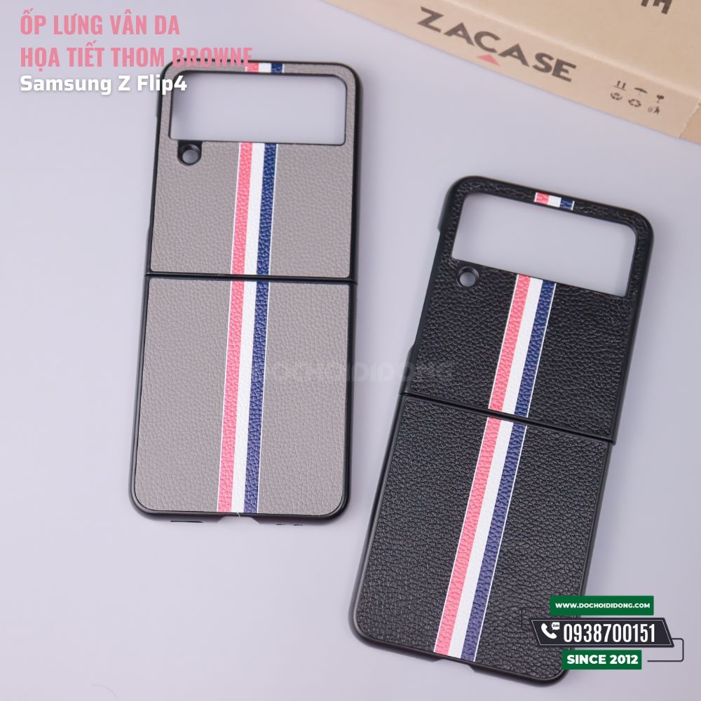 Ốp Lưng Vân Da Họa Tiết Thom Browne Samsung Z Flip4 Zacase