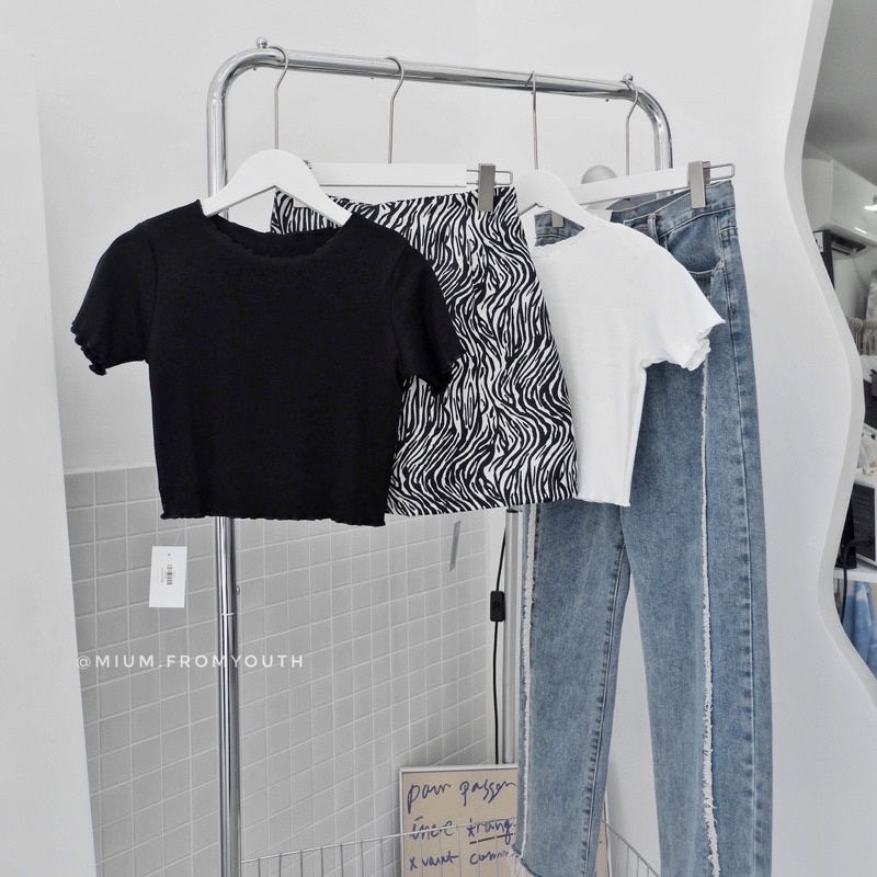 Croptop basic viền nhún