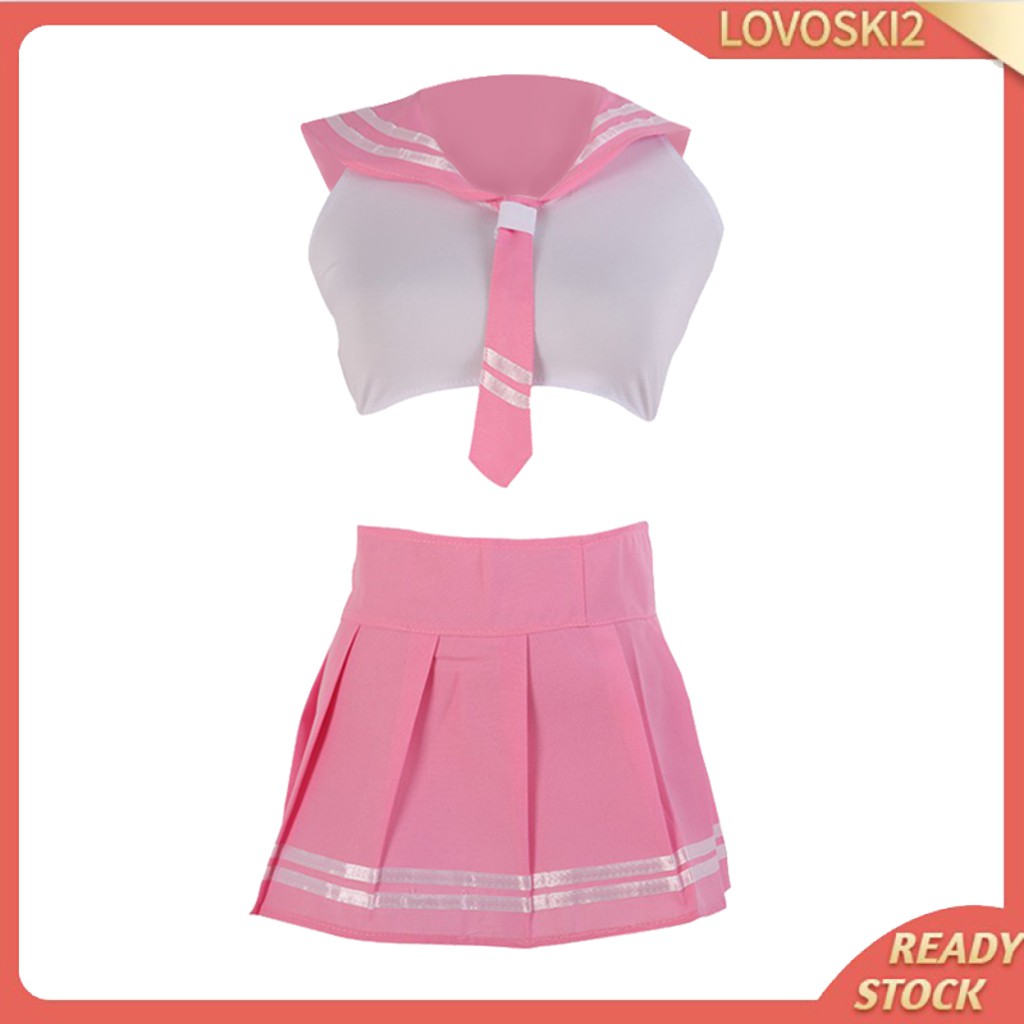 Women School Girl Uniform Nightclub Cosplay Costume Outfit Lingerie Set Pink