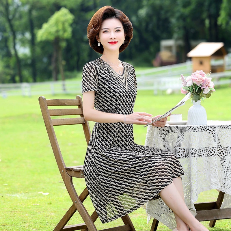 Đầm Thiết Kế Mới Thời Trang Mùa Hè Theo Phong Cách Phương Tây Cho Phụ Nữ Trung Niên Từ 40-50 Tuổi