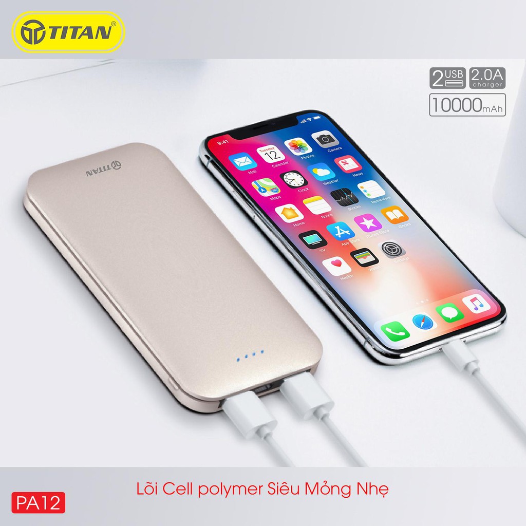 [Mã 2404EL10K giảm 10K đơn 20K] Pin dự phòng TITAN PA12 10.000mAh nhôm nguyên khối