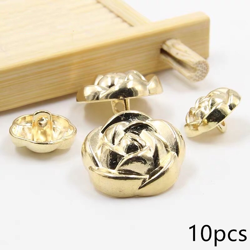 10 cái / lốc Nút trang trí hoa hồng cổ điển cho quần áo Nút vàng cho áo sơ mi Nút trang trí cho hàng thủ công Phụ kiện may