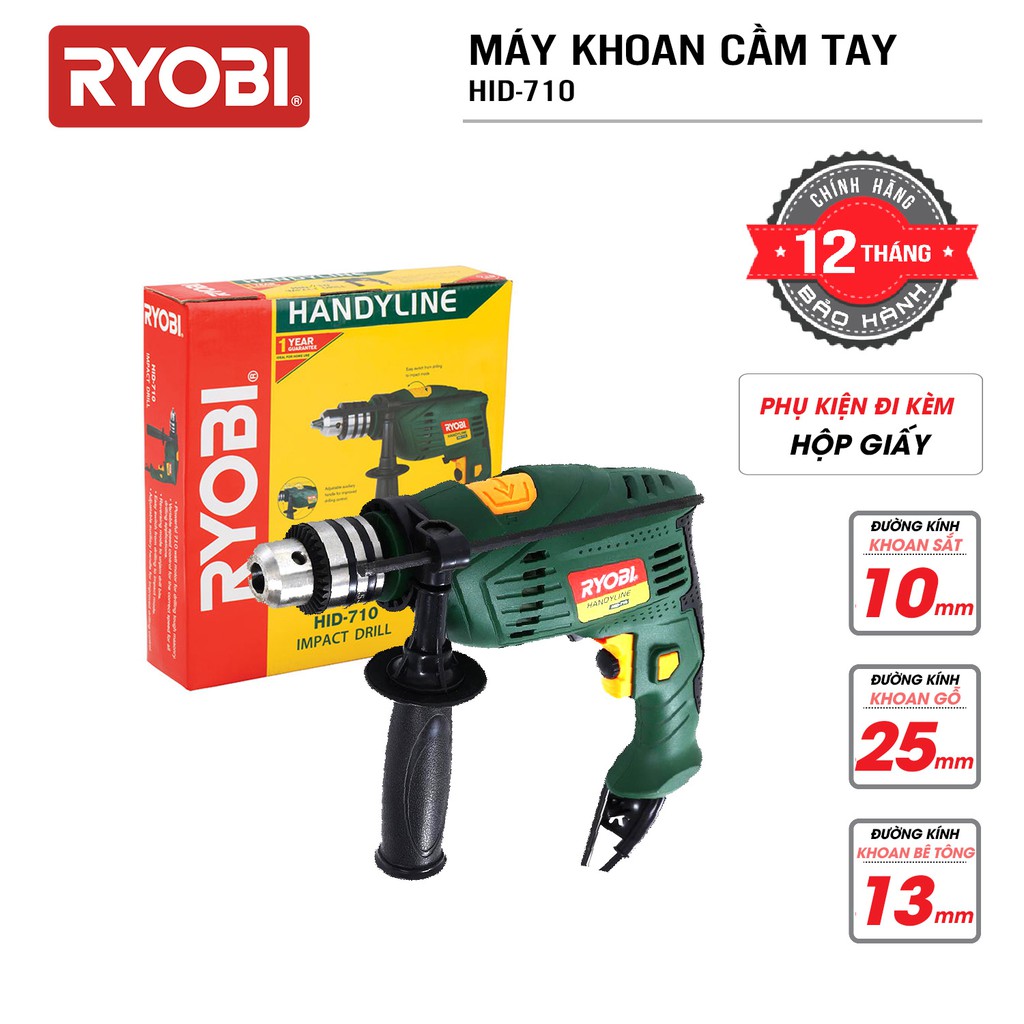 Máy khoan tường, gỗ, sắt cầm tay đa năng RYOBI (KYOCERA) 710W- HID-710