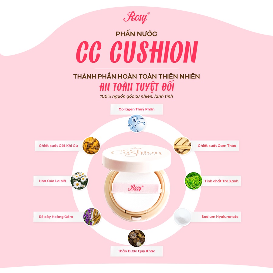 Phấn Nước Rosy Cc Cushion Rosy Mỏng Mịn, Dưỡng Da, Che Phủ Tốt, Chống Nắng Rosy Sweet Love