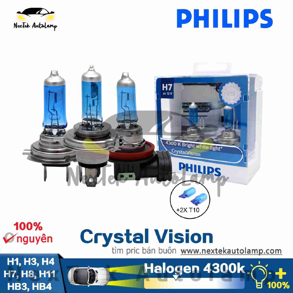 Philips Crystal Vision H1 H3 H4 H7 H8 H11 HB3 HB4 Bóng đèn Halogen Xe Bóng đèn 4300K Đèn Sương Mù Màu Vàng ánh Sáng