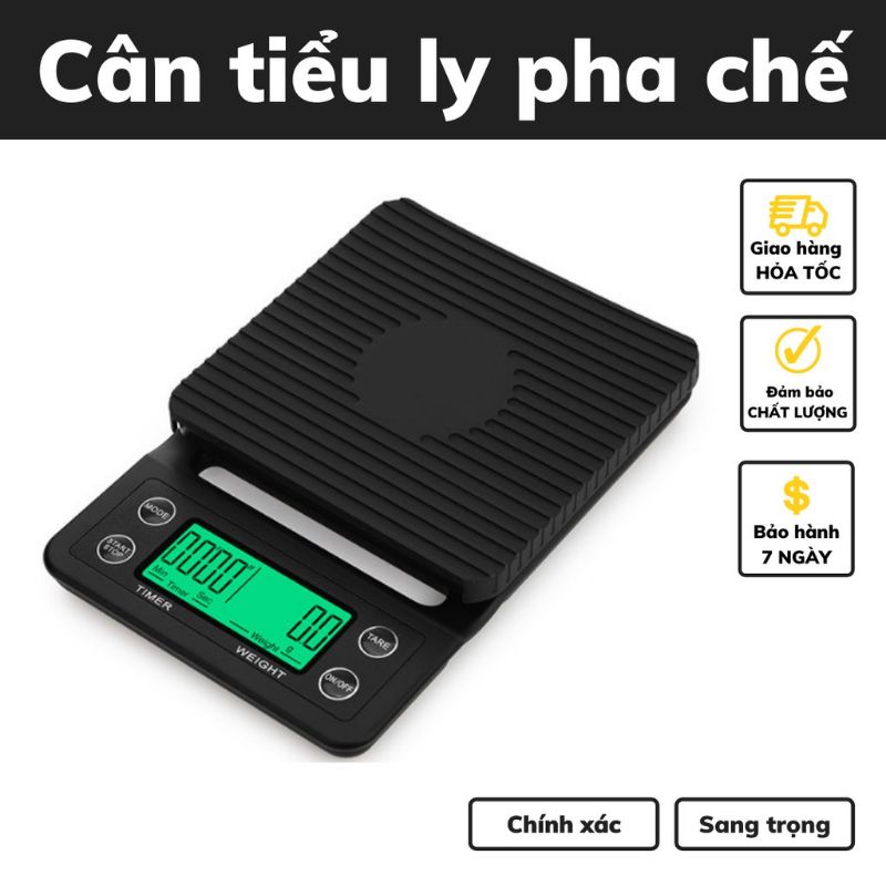Cân Cà Phê điện tử có chức năng đếm thời gian 5kg kèm pin AAA