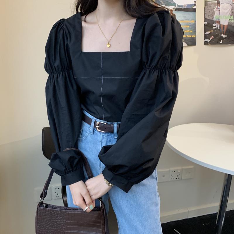 Áo Sơ Mi Cổ Vuông Tay Bồng Thắt Dây Phong Cách Thời Trang Hàn Quốc Mới